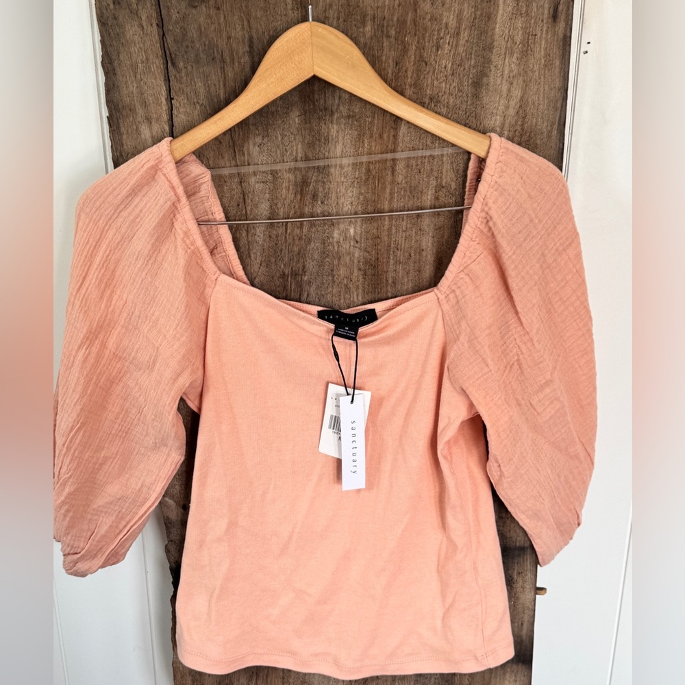 Sanctuary Peach Blouse  Puff Sleeve Size Medium - Picture 2 of 5